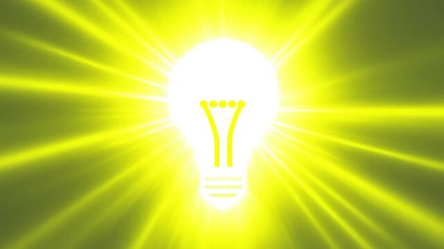 Zoom in shot of light bulb icon brightening and flaring into radiant rays on abstract digital background for concept idea animation