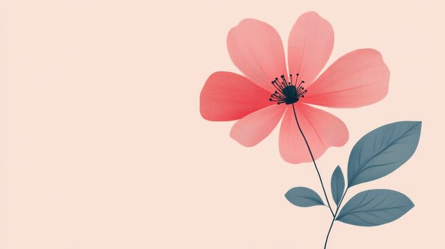 flat style pink flower design with asymmetrical lines and soft textures, isolated on clean background for poster or print