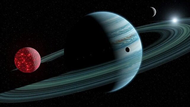 Asteroid Impact on Planet with Rings in Space