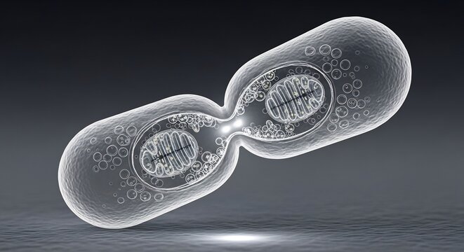 Microscopic view of a cell undergoing binary fission division.
