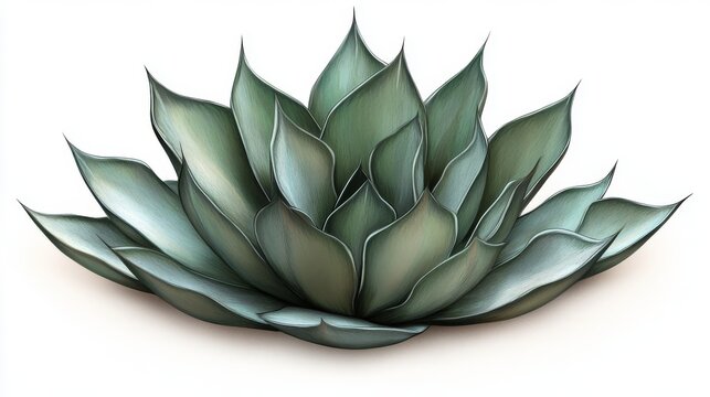 botanical illustration of agave with pointed leaves and defined shadows, minimal white backdrop and clipping path style