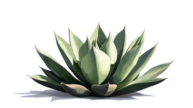 botanical illustration of agave with pointed leaves and defined shadows, minimal white backdrop and clipping path style