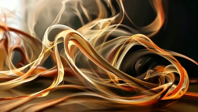 Abstract glowing orange and gold lines flow dynamically as smoke ribbons background animation