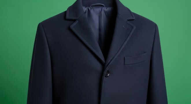 Elegant Dark Navy Wool Blend Mens Overcoat with Classic Lapels.