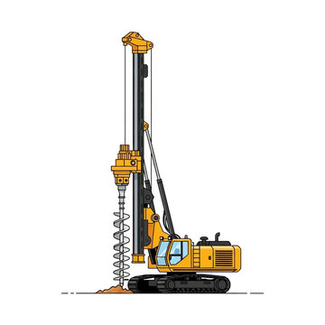 Heavy duty drilling rig machine with auger bit for construction foundation work isolated on white