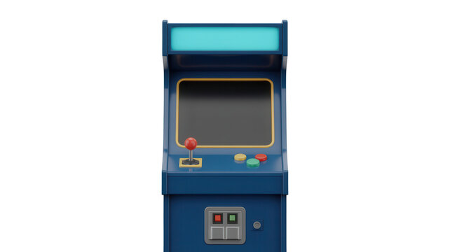 3d render of a vintage arcade game machine with a joystick and colorful buttons, isolated on transparent background