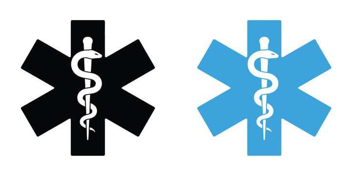 Star of Life vector icon emergency medical services EMS symbol with Rod of Asclepius healthcare badge design
