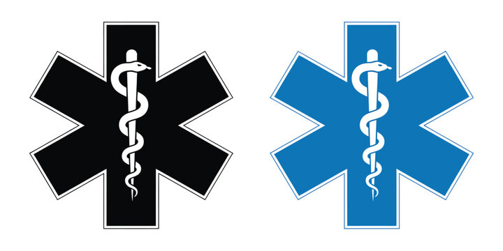 Star of Life EMS medical emergency symbol with Rod of Asclepius vector icon isolated healthcare and rescue sign illustration