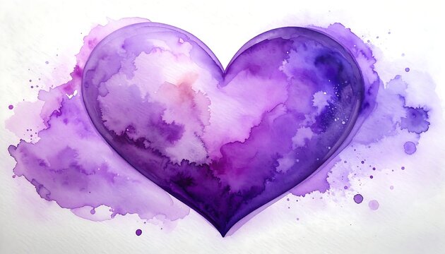 Watercolor depiction of a heart, purple hues against a white backdrop