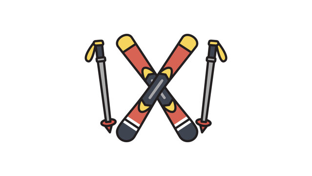 Modern Flat Vector Icon Illustration of Crossed Downhill Skis and Poles for Winter Sports, Mountain Resorts, and Outdoor Activities. Features Editable Stroke for Customizable Line Weight and Style.