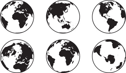 Obraz premium Black and white maps with country outlines and continents in simple, flat style countries globe