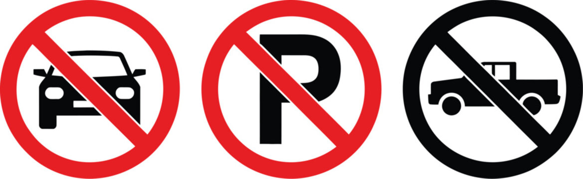 Traffic signs vehicle prohibition no parking zones vector illustrations distinct set for road safety design and usage