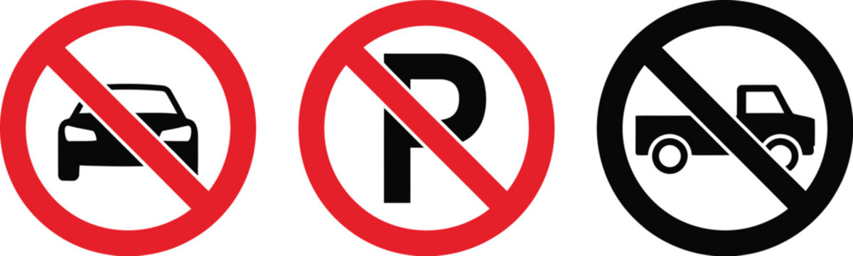 Traffic signs vehicle prohibition no parking warning icons collection modern vector artwork for transportation control and safety