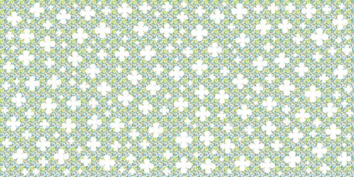 Vibrant green and white four-leaf clover pattern vector. Scattered clovers on a natural grass green texture for good luck, Saint Patrick&rsquo;s Day, and spring designs.