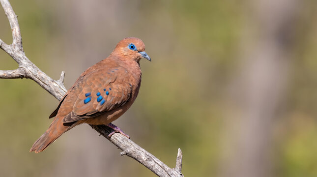 Extreme macro portrait of the Critically Endangered Blue-eyed Ground-Dove (Columbina cyanopis) with wide copy space