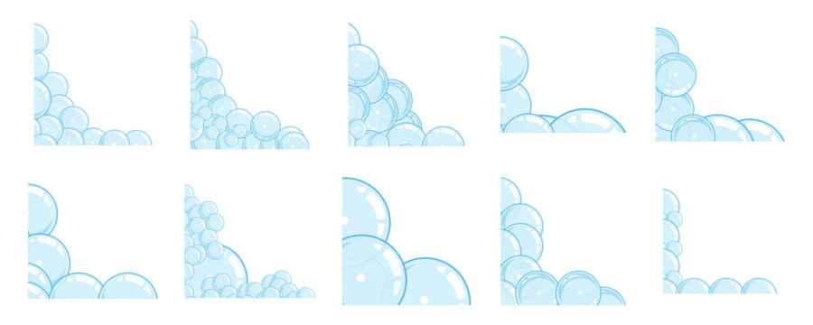 Blue Soap Bubble Corner Frames Vector Set