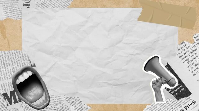 Trendy retro art Digital Collage with Megaphone