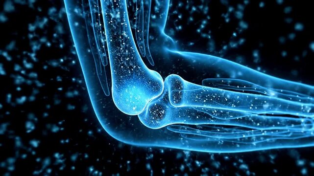 Glowing Blue Human Knee Joint Anatomy 3D Render