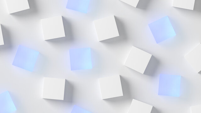 Cubes isolated on light gray background. Top view. 3d illustration.