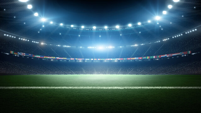 World Cup Soccer Stadium with National Flags