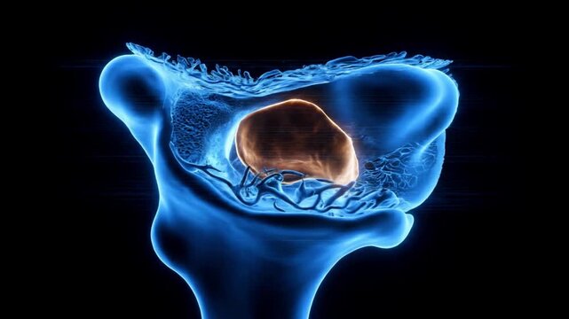 Stylized 3D Medical Illustration of a Bone Tumor or Cancerous Growth in Blue and Orange