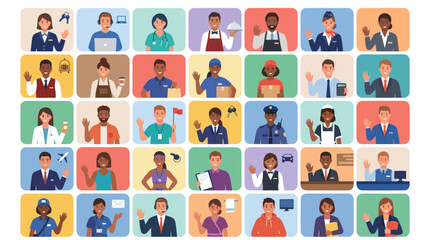 Fototapeta premium Diverse professionals in flat style, representing various industries