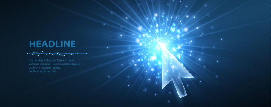 Click. Computer mouse arrow cursor pointer. Click here button, buy now, online oder, digital icon, web link, choice concept. Join us, apply symbol. Web ui design interface. Glow flare light