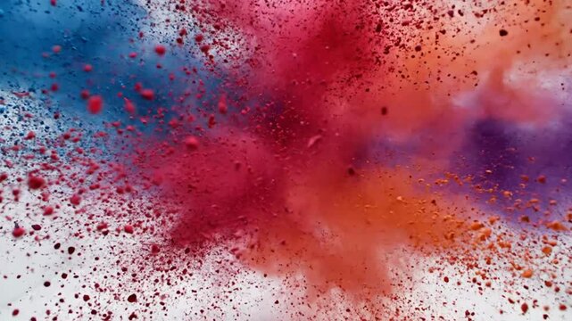 Exploding colorful powder in a white room, vibrant hues creating a visual explosion, abstract art concept