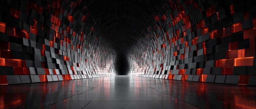 Abstract Futuristic Tunnel with LED Lights and Geometry
