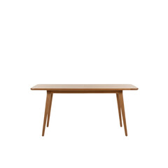 Fototapeta premium Mid-century modern white oak dining table with tapered legs on a transparent studio background, showcasing intricate natural wood grain and minimalist elegance
