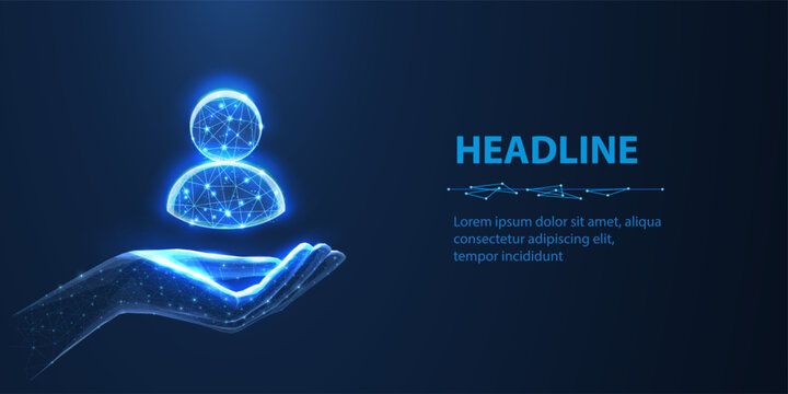 Customer support. Client icon on hand isolated on blue. All inclusive customer care, client servise, employee retention, human resourse, quality client assistance, consumer protect, user help concept