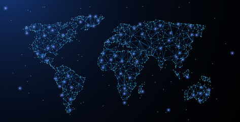 World map. Polygonal wireframe mesh looks like constellation on blue night sky with dots, stars. Travel, internet, Earth or other concept illustration or background © NeonGridStudio