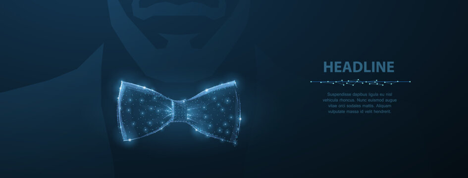 Vector man tie. Abstract design male suit cloth tie bow illustration on dark blue background with stars and dots. Man fashion accessory. Classic clothing, celebration, formal style symbol