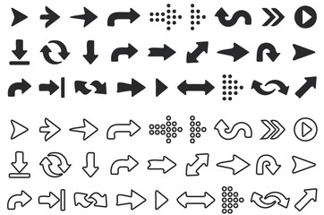 Fototapeta premium Arrow Icon Set: Up, Circle, Red, Cursor Signs and Direction Symbols – Editable Line Icons