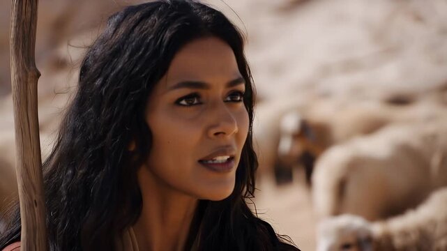 Jacob Arrives in Haran and Speaks with Rachel as She is Shepherding Her Father's Sheep. Old Testament Scene