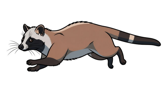 Running Civet Cat Illustration - Masked Palm Civet Character Isolated on White Background