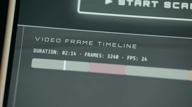 Video frame timeline indicates technical specifications for a video project