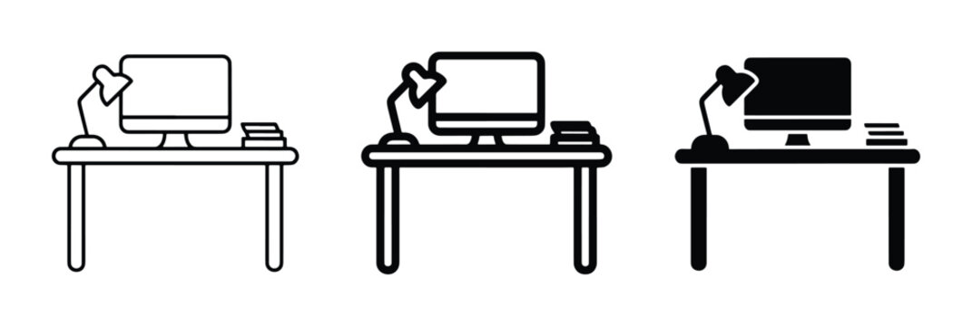 Computer Desk Icons, Minimalist Workspace Set, Home Office Setup, Technology Icons
