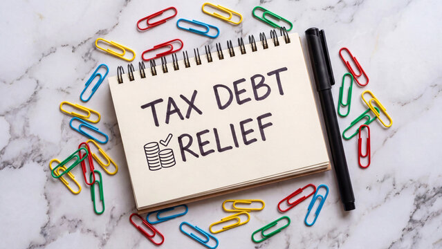 Tax debt relief planning concept for resolving outstanding government tax obligations through settlement negotiation installment agreements and financial hardship assistance programs
