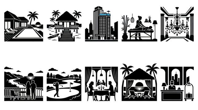 Hotel and Resort Icons: Vector Illustrations for Hospitality Industry