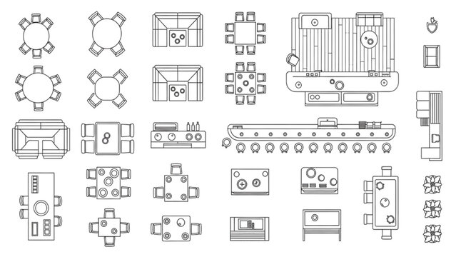 Top View Furniture Symbols Set &ndash; Interior Floor Plan Elements CAD Vector Collection