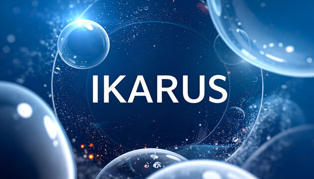 Abstract Blue Bubbles and Particles with Ikarus Text.