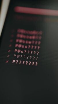 A series of failed attempts to guess a password, cybersecurity concept