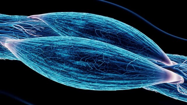 Intricate detail of muscle fibers and blood vessels in a close up microscopic view