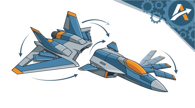 Dynamic Jet Fighters Illustration Aerial Combat Maneuvers Air Force Training Vector Graphic Design