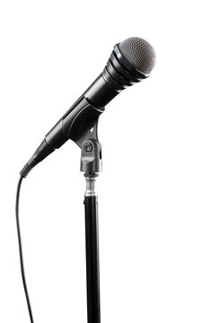 Black microphone with wire on a stand