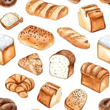 Assorted Bread and Bakery Watercolor Vector Collection