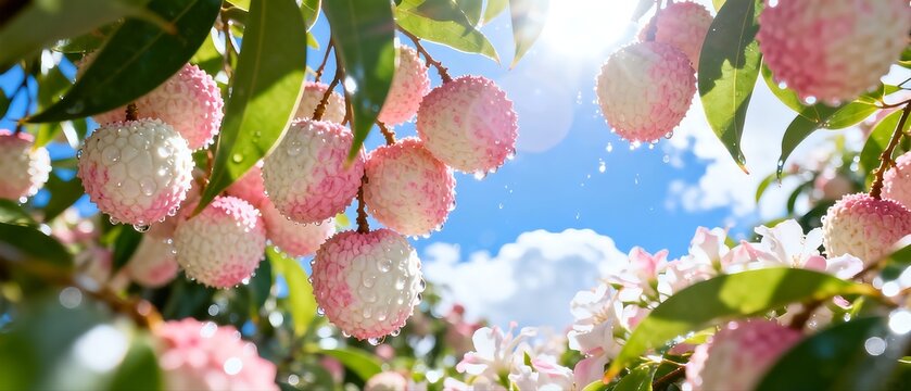 Lychee Fruits on Tree with Blue Sky Background