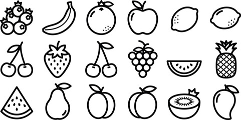 Collection of black and white outline representing various fruits and berries berry blueberry © GR Graphics