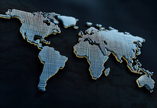 Digital world map emerging market high fidelity technology global data modern blue abstract 3D innovation futuristic network business economy
